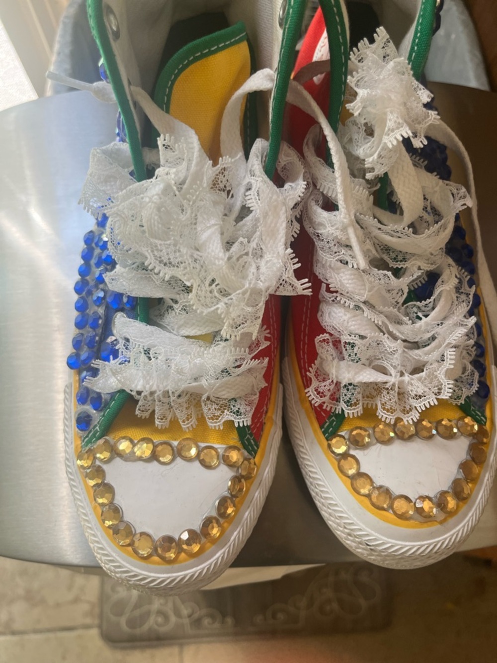 Colorful Embellished Lace-Up Converse high top Sneakers with Rhinestones